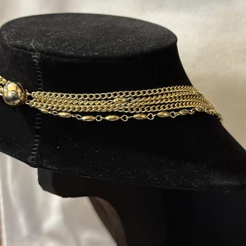 Vintage 5 Strand Necklace Signed Japan Multi Strand Gold Tone Chains Classic - Picture 5 of 9
