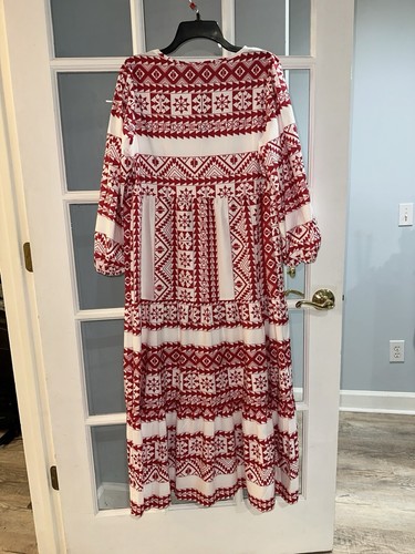 Geometric Printed Bubble Sleeved Dress Street Oversized Women's Clothing Sz M - Picture 5 of 9
