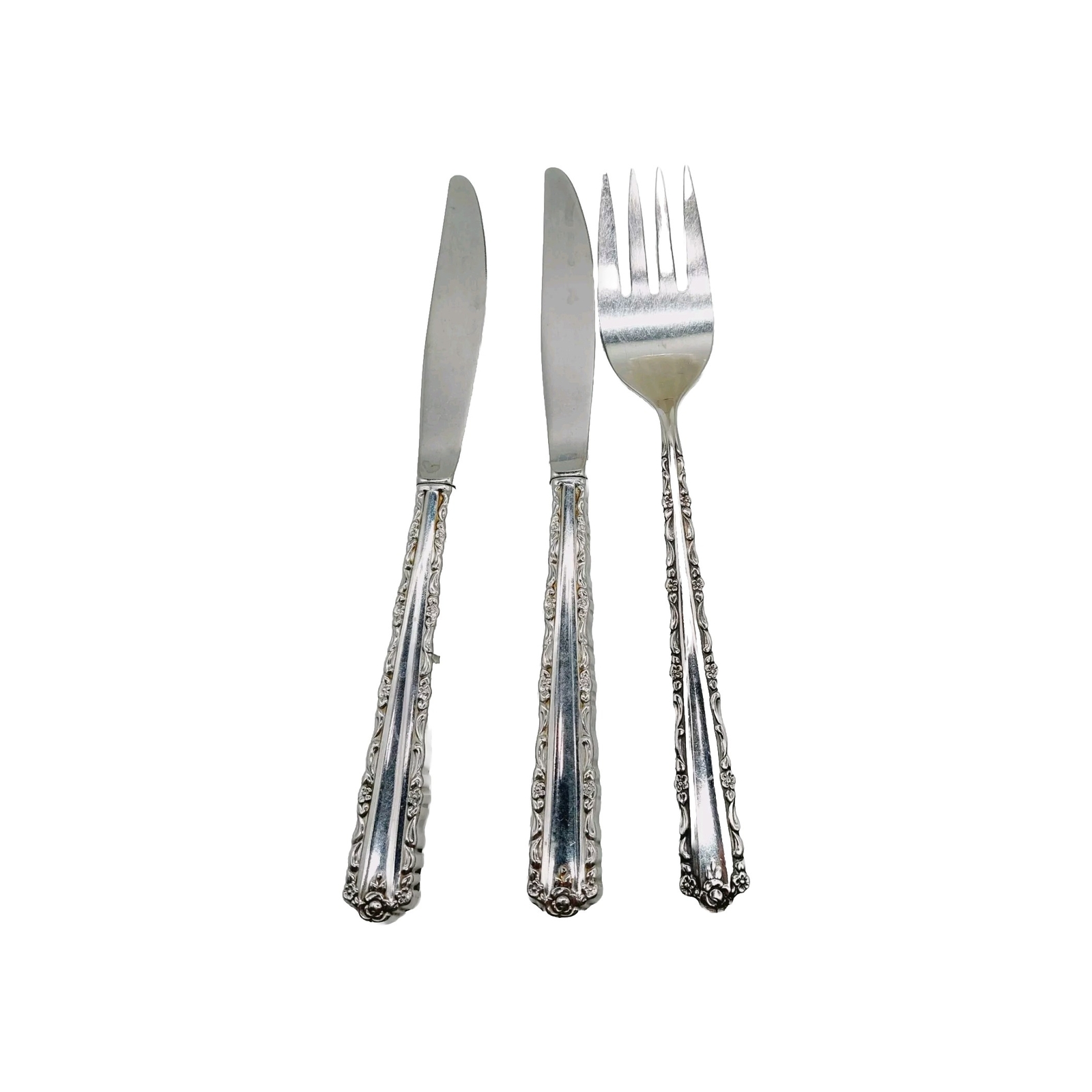Oneida Deluxe CHERIE 2 Knives 1 Serving Fork Glossy Floral Stainless 9