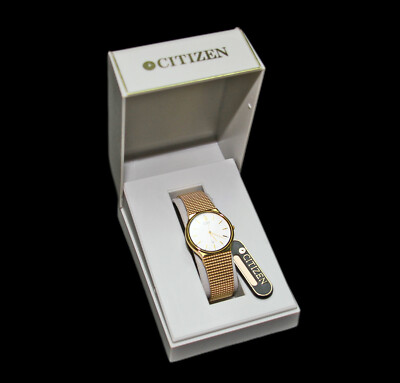 NOS Vintage CITIZEN Quartz Men's Gold Tone Wrist Watch 5530-S28341