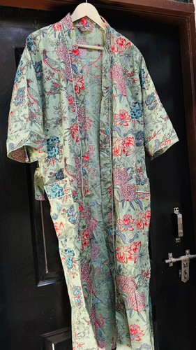 Baumwolle Kimono Robe Ankleid, Blockdruck Brautjungfernrobe, Sommer Nachtwäsche, - Bild 10 von 13