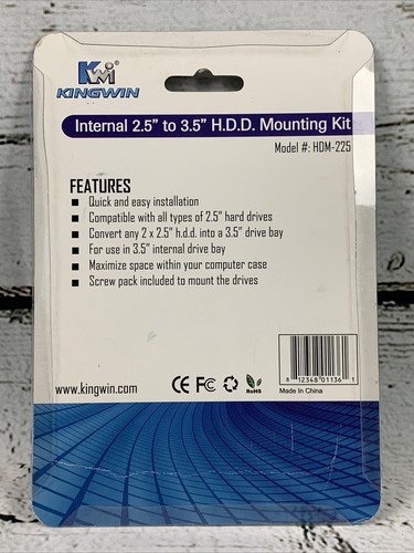Kingwin HDM-225 2.5 Inch to 3.5 Inch Internal Hard Disk Drive Mounting Kit NOS - Picture 2 of 2