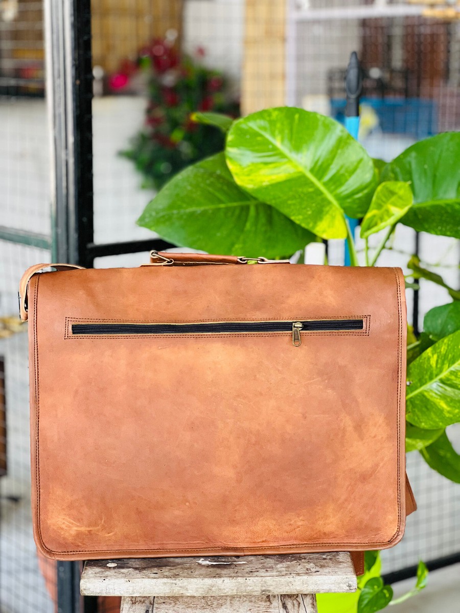 Right Choice Vintage Genuine Leather Messenger Bag – 18x13x6 Inch Laptop Satchel Briefcase, Dark Brown Handmade Leather Bag