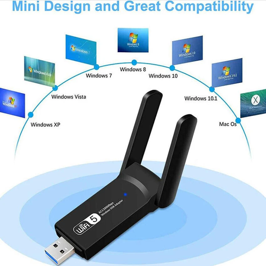 1200Mbps WIFI USB adapter 2.4/ 5GHz Wireless USB 3.0 PC Network Card USB Dongle - Image 2 of 4