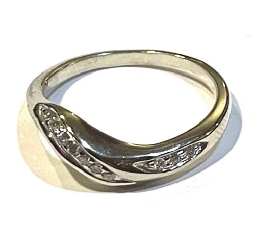 Anillo banda curva con racimo de diamantes NATURAL de oro blanco de 14k 3,4 g 0,13 quilates SI1 H ESTATE - Imagen 3 de 11