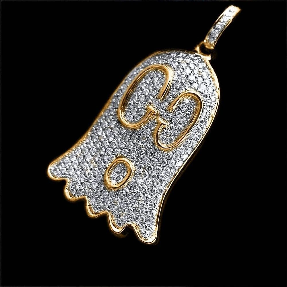 Pendentif fantôme Gucci diamant taille ronde or jaune 14 carats plus de 2,00 ct cadeau