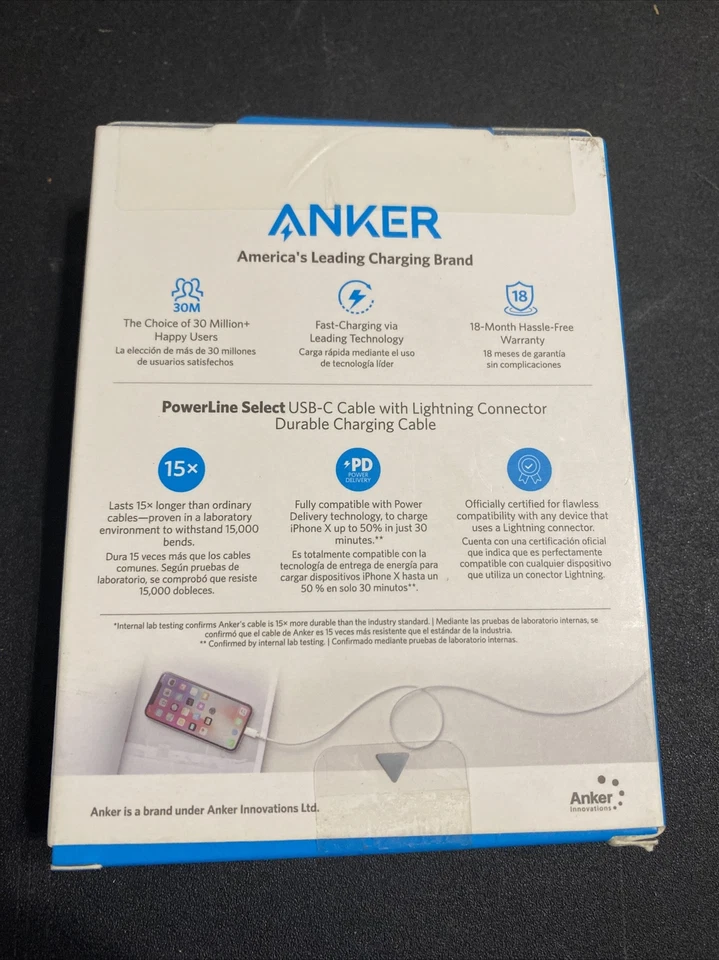 Anker 3’ Powerline Select USB-C to Lightning Connector - White Durable - Image 3 of 3