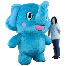 Blue Elephant Inflatable Costume Plush Walking Mascot Outfit Adult Cosplay Party