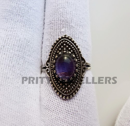 Natürlicher Amethyst versilberter Ring, handgefertigter antiker Ring, alle Größen verfügbar - Bild 8 von 9