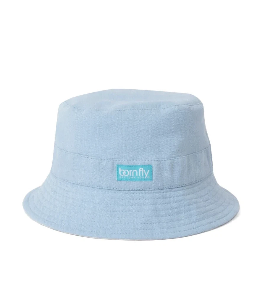 Born Fly Reversible Ice Blue & White Bucket Style Fishing Cap Bucket Hat