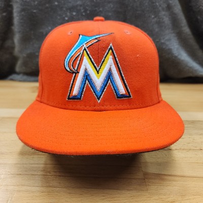 Miami Marlins New Era 59fifty Official On-Field Hat Cap Fitted Size 7 Orange MLB