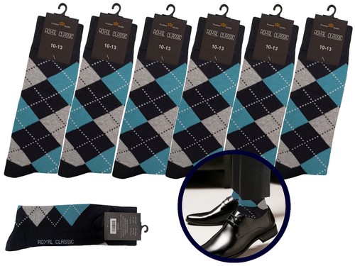 12-6-3-1 Dress Socks Argyle Diamond TEAL BLUE COTTON Wedding Socks TRUE TO SIZE - Picture 7 of 14