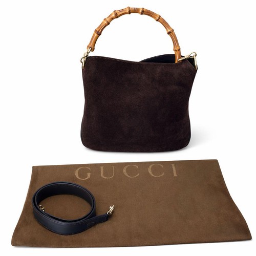 Gucci Bamboo Handbag 2Way Suede Leather Brown Women's Pre-owned From Japan