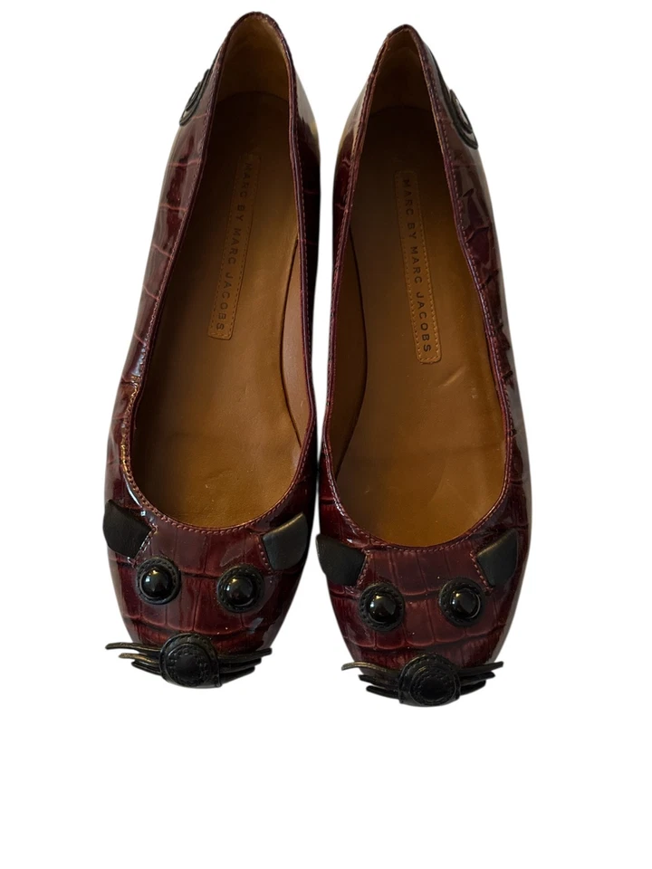 Marc by Marc Jacobs Merlot Mouse Ballet Charol Cocodrilo Cuero Pisos 36.5 6.5 Italia Foto 2 de 4