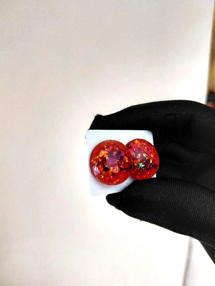 Pendientes de ópalo ópalos de fuego facetados mexicanos de 17 mm en acero inoxidable Foto 4 de 4