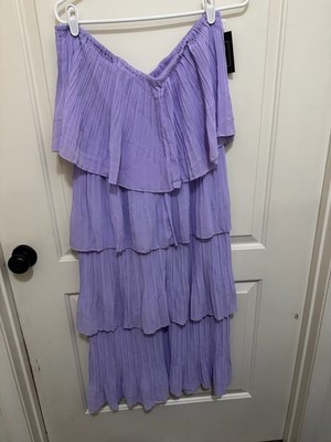ETCYY Women's Off The Shoulder Ruffles Summer Loose Casual Chiffon Long Dress L