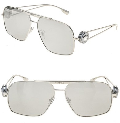 VERSACE VE2269 2269 Medusa NAVIGATOR Silver Mirror Stud Aviator Unisex Sunglass
