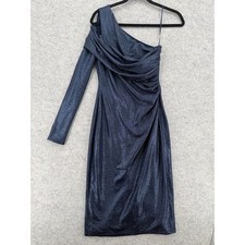 NWT Lauren Ralph Lauren Blue Mufray Metallic One-Shoulder Cocktail Dress Size 2