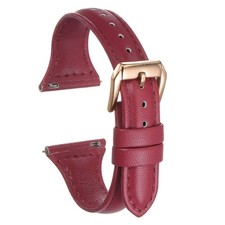 Genuine Leather Watch Band 20mm Quick Release Strap Dark Red/Rose Golden Tone