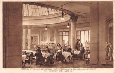 POSTKARTE LONDON W M WHITELEY RESTAURANT & REA ROOMS HAUPTKUPPEL BALKON