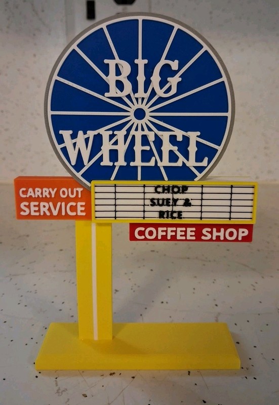 BIG WHEEL RESTAURANT-DOUBLE-SIDED Miniature Display Sign Diorama 6.5" Tall