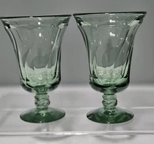 2 Vintage Fostoria Jamestown Heavy Green Swirl 6" Iced Tea Glasses 1958-74