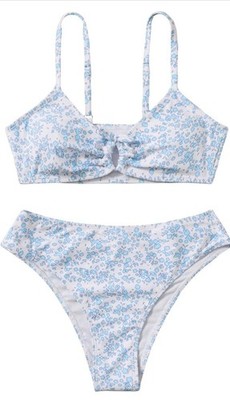 COZYEASE Girls' 2 Piece Ditsy Floral Print Knot Front Ruched Triangle. Youth 11