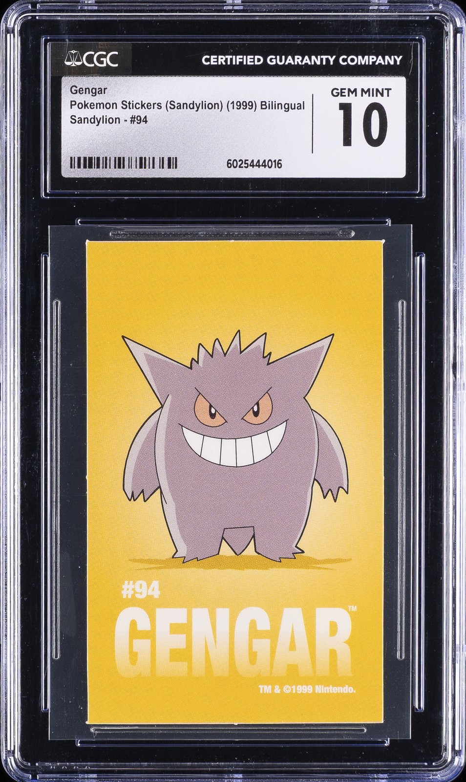 1999 POKEMON STICKERS (SANDYLION) BILINGUAL SANDYLION #94 GENGAR CGC 10 GEM MINT