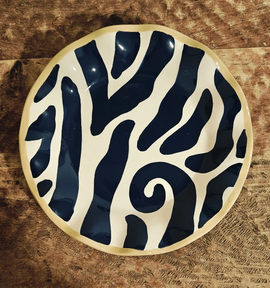 Conjunto de 6 pratos de salada de zebra azul marinho e creme cores algodão - Imagem 2 de 4