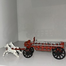 Antique Cast Iron Horse Drawn Fire Truck Engine Wagon Toy Missing Fireman