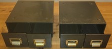 Two matching Double Vintage Index Filing Drawer units. Industrial Dark Green.
