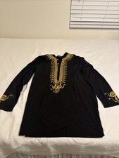 LucMatton African Dashiki Size XL Black Gold 2 Button Down Shirt Long Sleeve