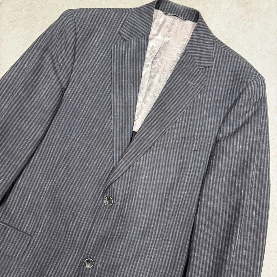 Jack Victor Wool Linen Silk Blazer Half Lined Sport Coat Striped Grey 40R - Image 2 of 4