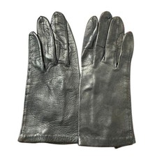 Vintage Made in Italy Black Leather Gloves Button Wrist Size 7 Washable Classic