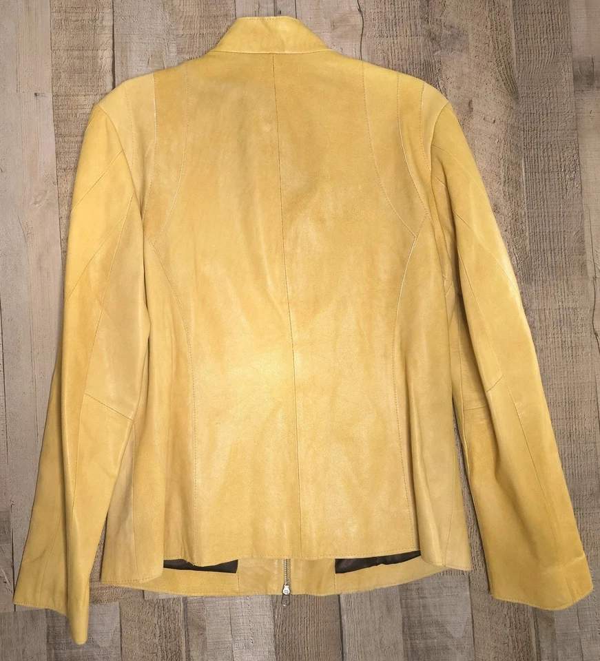 Nicola Berti Leather Jacket Womens Size XL Yellow Zip Front Motorcycle 90s Y2K - Image 2 of 4