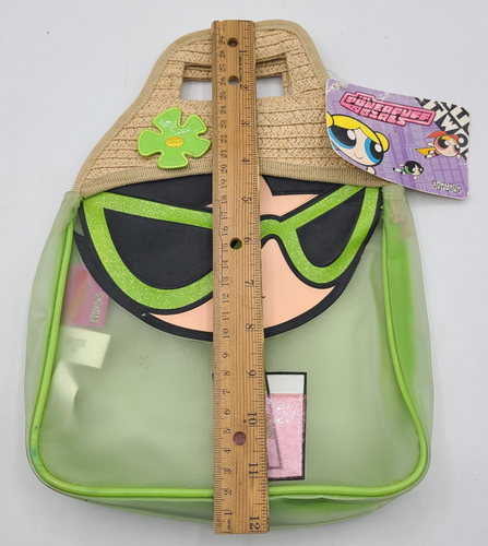 Vintage Y2K 2000er Cartoon The Powerpuff Mädchen grüne Blüten Handtasche Handtasche Strand - Bild 3 von 6