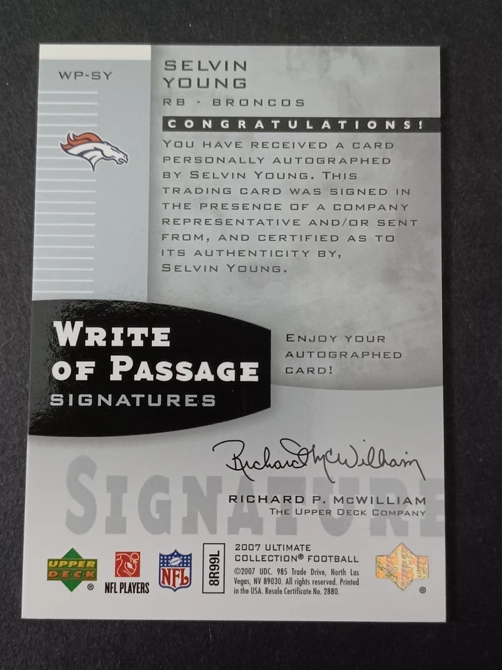 Selvin Young 2007 UD Ultimate Collection Write of Passage Auto WP-SY - Texas - Image 2 of 2