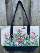 Trader Joe’s Tote Bag with Handpainted Tulips & Butterfly - Washable
