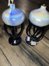  2 Hand Blown Glass Vase Oil Lamps Jozefina Ktosno Octopus Legs Iridescent Blue
