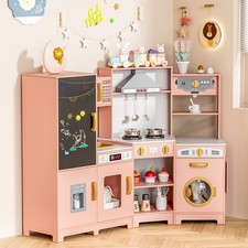 Kids Corner Play Kitchen Set, Wooden Toddler Kitchen Toy with Lights  Sounds