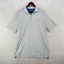 Johnnie-O Polo Shirt Mens XL White Blue Geometric Print UPF 50 Golf Performance