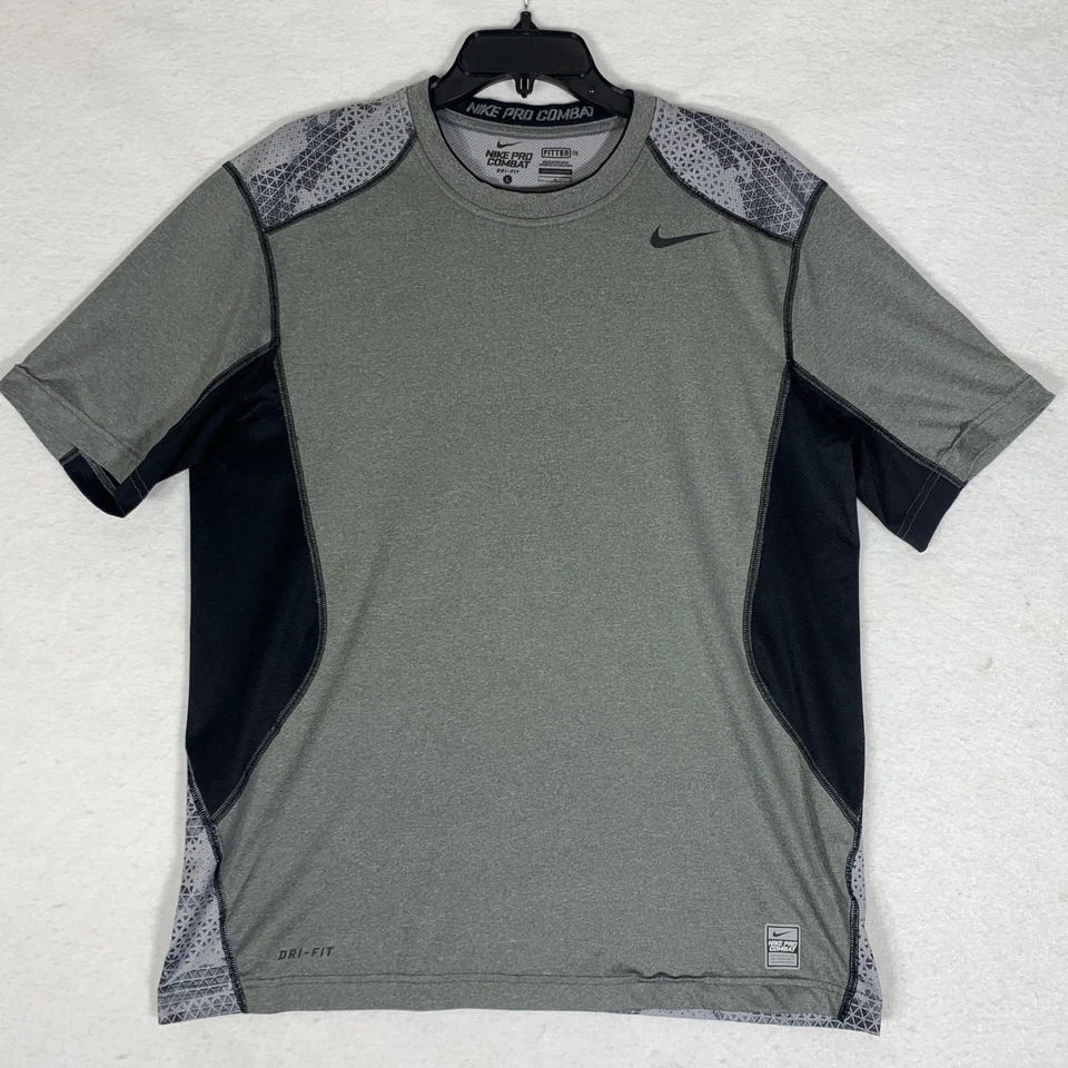 Camiseta ajustada Nike Pro Combat Dri Fit para hombre gris negra talla grande rendimiento Foto 2 de 4