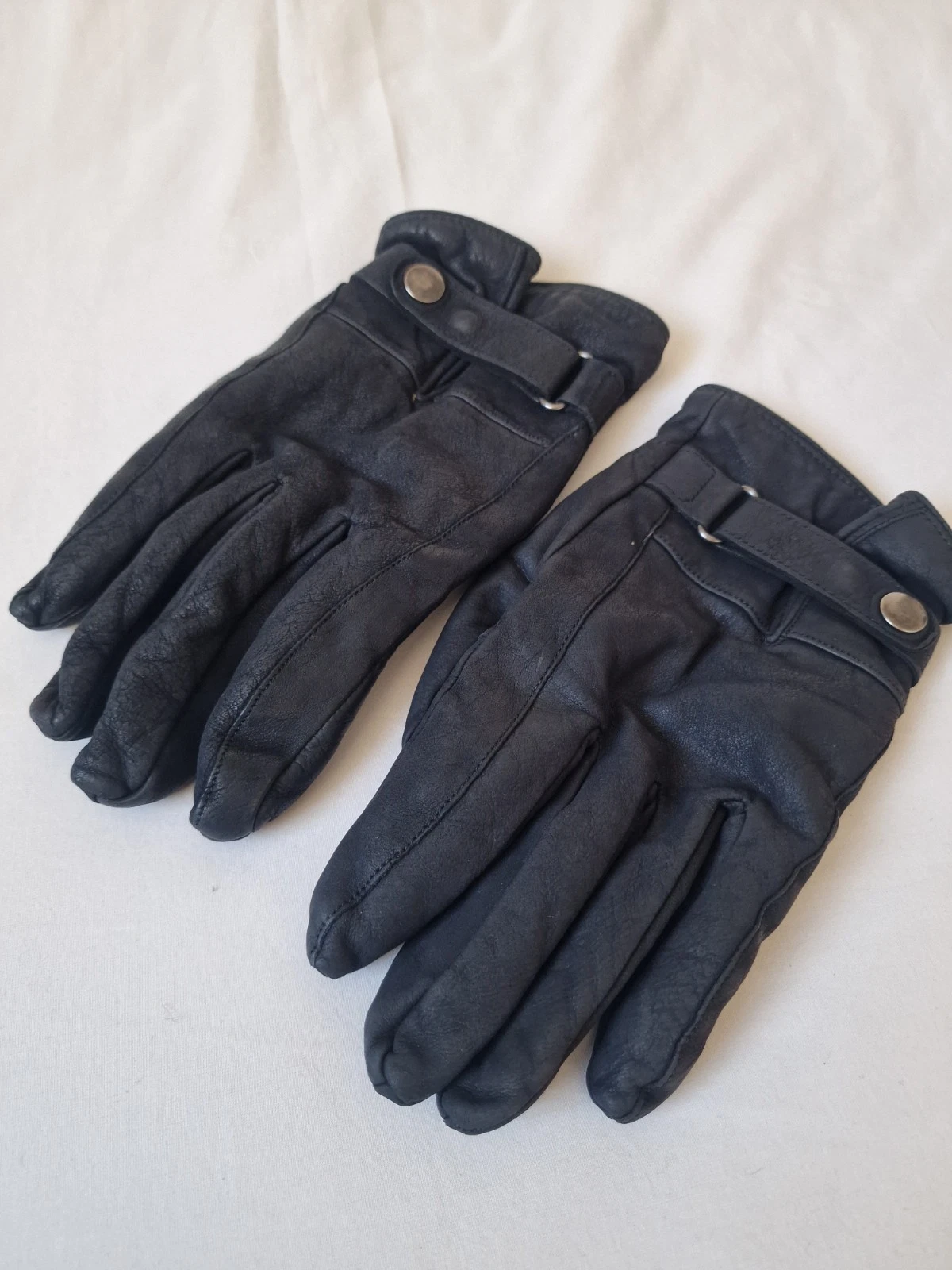 Black Leather Gloves M&S Winter Glove Mens Medium / Large Warm Lined Biker VTG