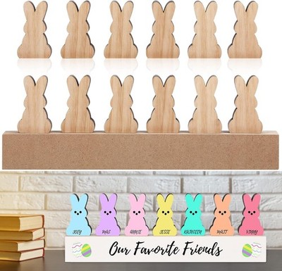 12 Pcs Unfinished Wooden Bunny Cutouts for DIY Easter Table Decor