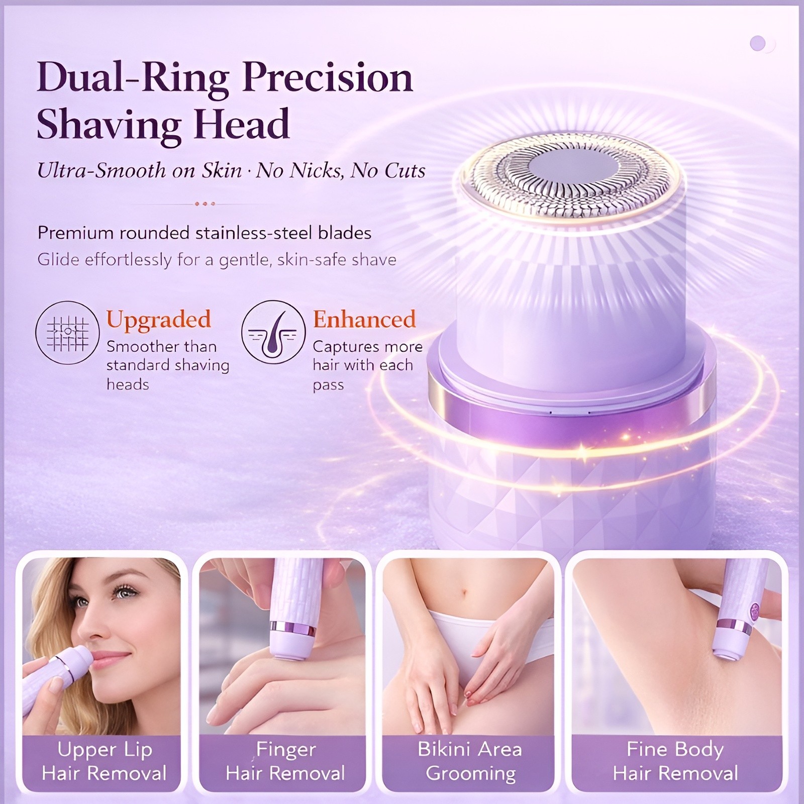 Women’s Electric Hair Remover Dual Head Painless Body Shaver, Smooth Skin
