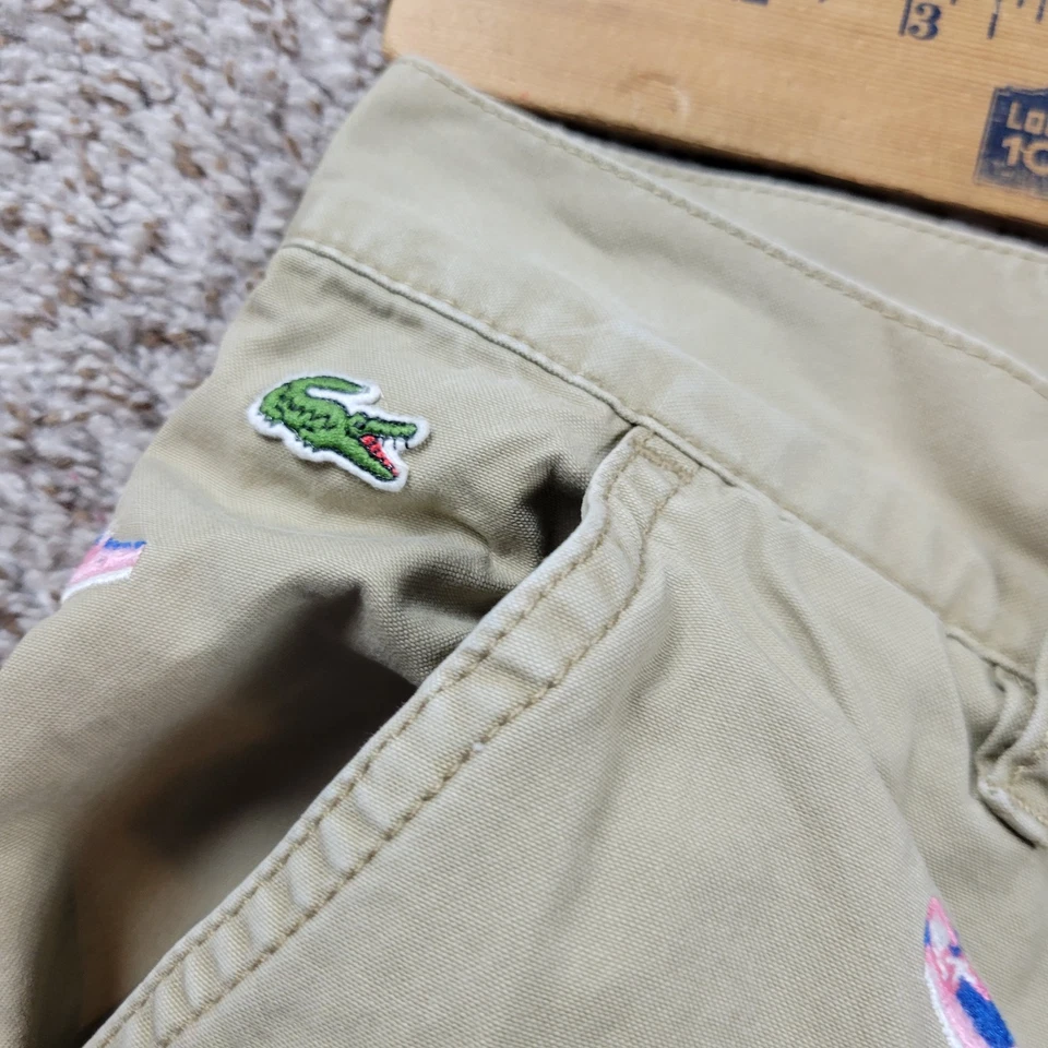 Lacoste Live! Pants Mens 31x32 Beige Tag 32x32 Beige All Over Shoe Print Preppy - Image 3 of 4