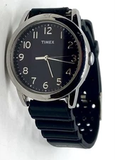 TIMEX Watch New Battery Water Resist Silicone Black Band Midsize 31mm Gold Case