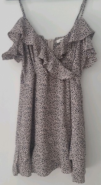 Ava Womens Mini Dress Size 8 Spot Print Fit Flare Ruffle Adjustable Straps A2030
