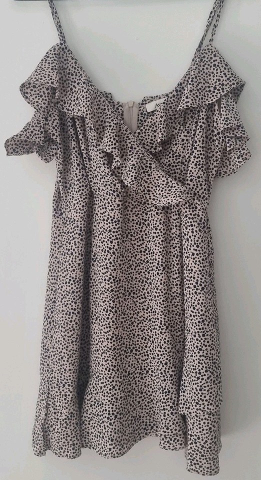 Ava Womens Mini Dress Size 8 Spot Print Fit Flare Ruffle Adjustable Straps A2030