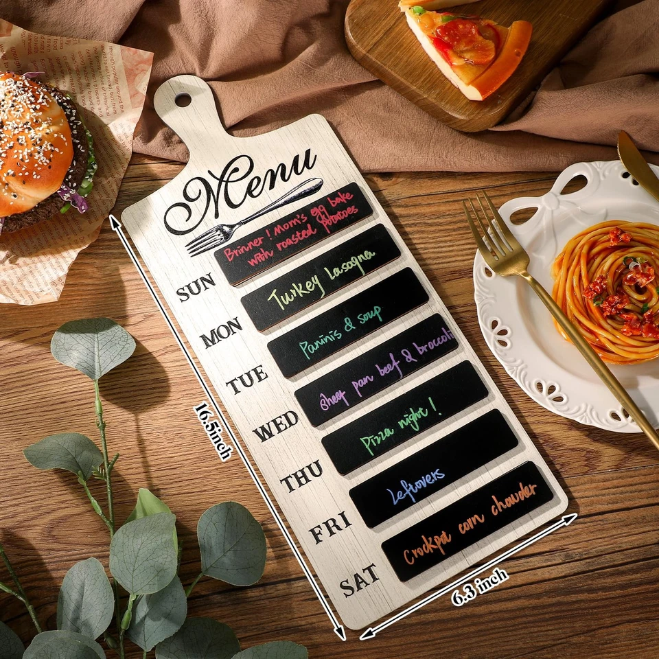 Weekly Menu Board Kitchen 16.5 x 6.3 Inches Wood Menu Planner Board with 7 Ma... - Image 2 of 4